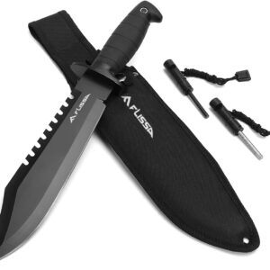 FLISSA Survival Hunting Knife with Sheath, 15-inch Tactical Bowie Knife