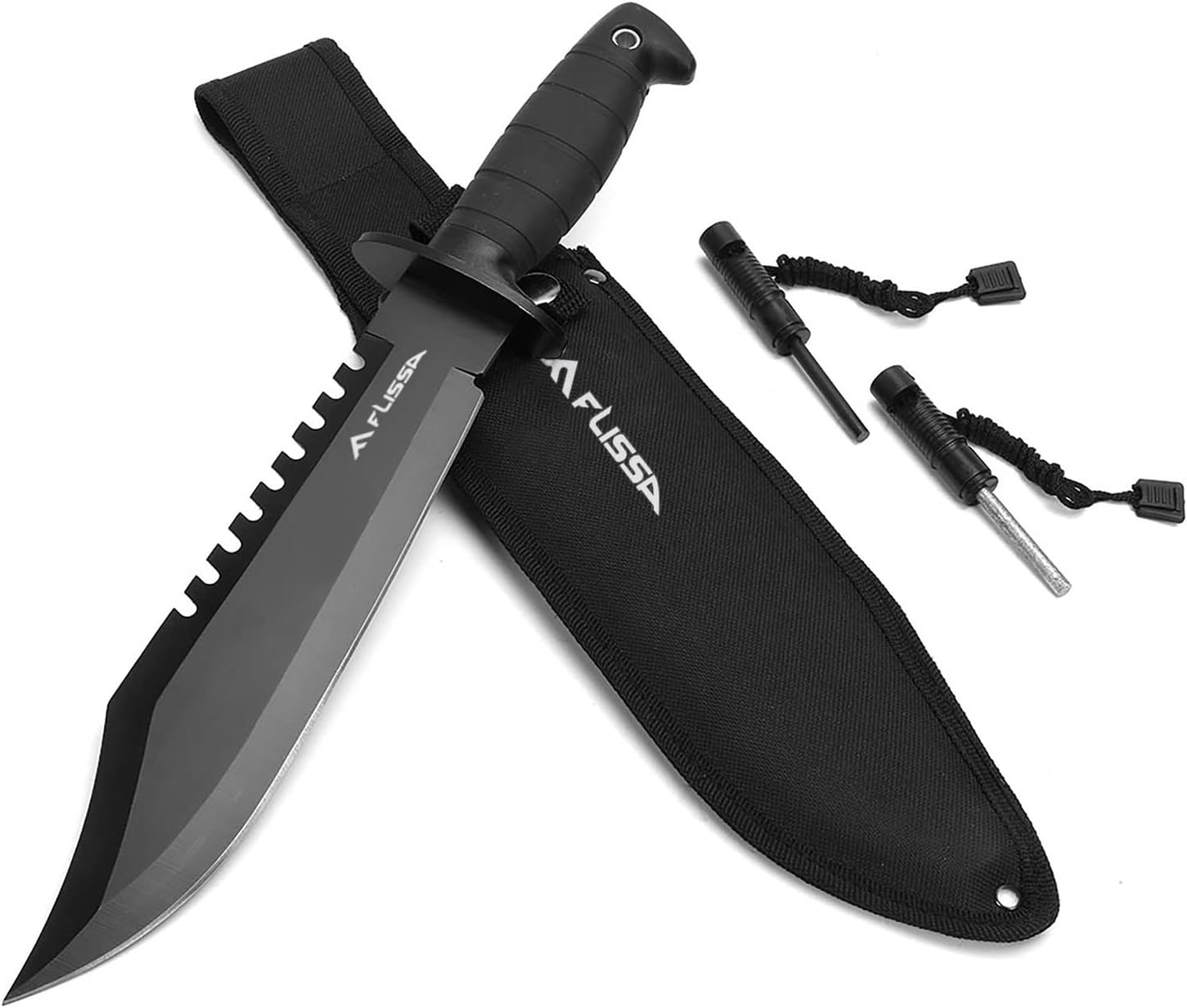 FLISSA Survival Hunting Knife with Sheath, 15-inch Tactical Bowie Knife